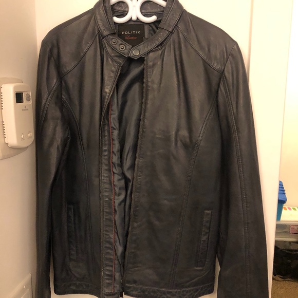 Dark Blue Politix Mens Leather Jacket - Picture 8 of 12